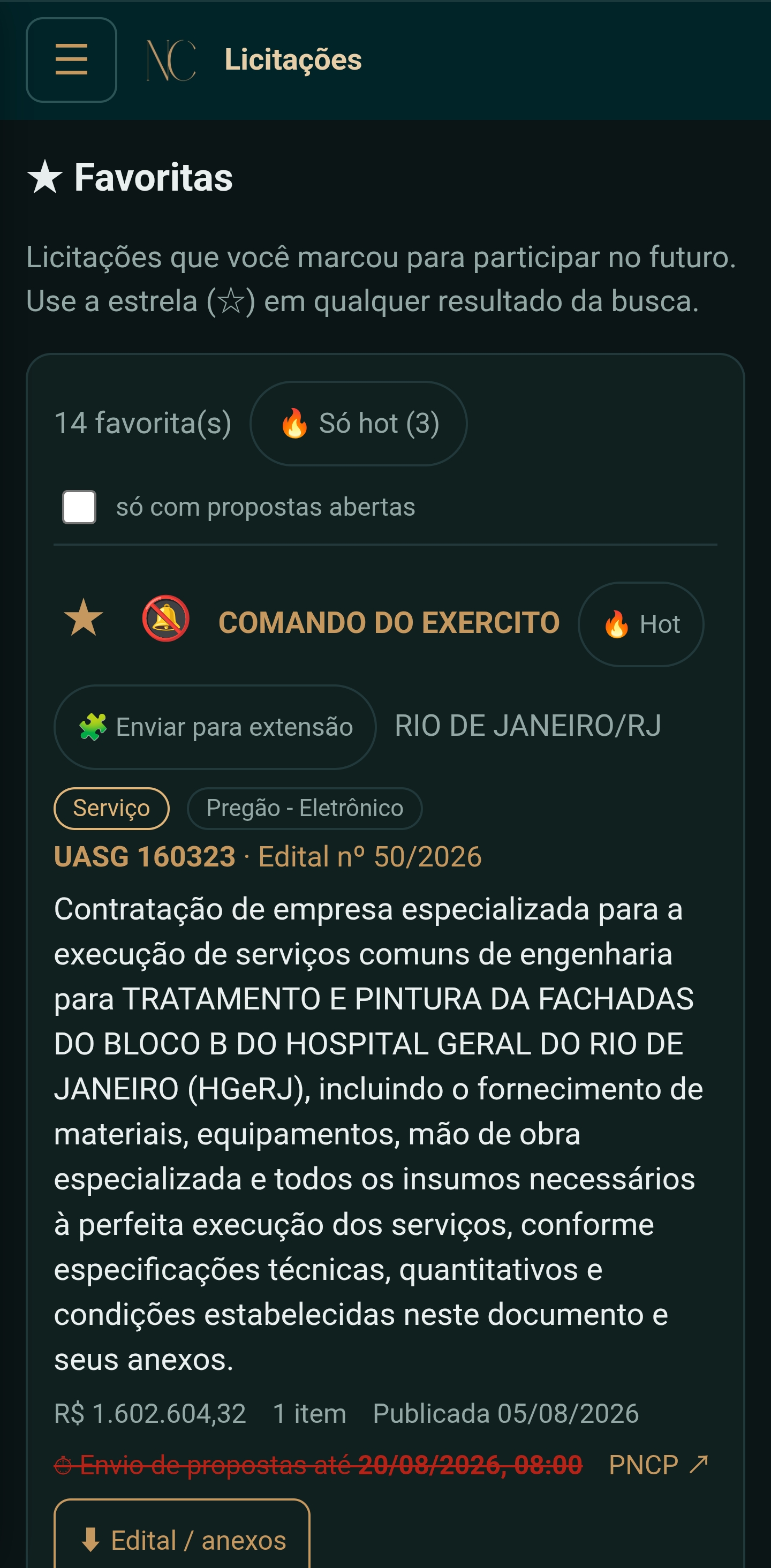 Licitação no celular