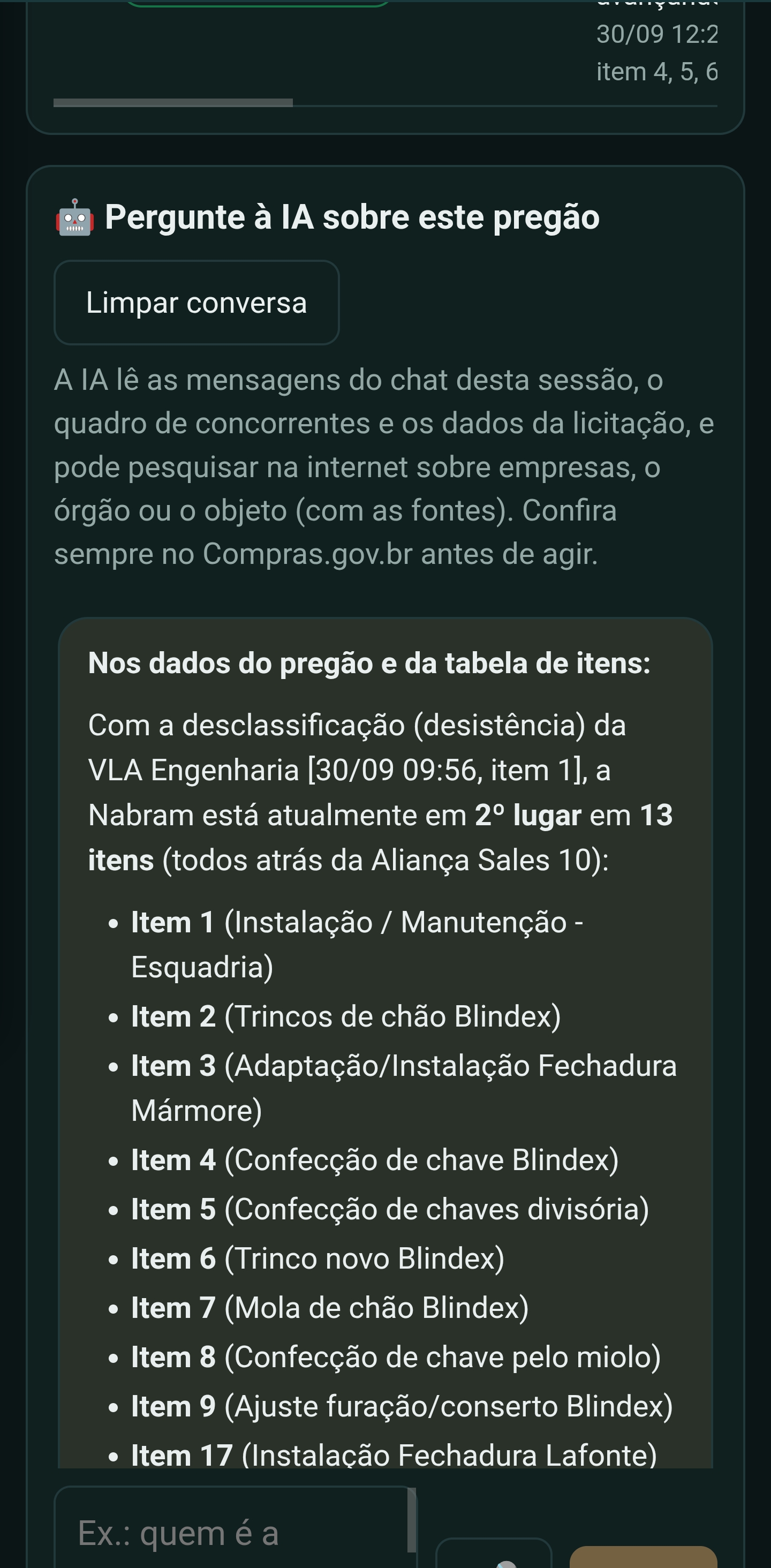 Resposta da IA no celular sobre os documentos exigidos no edital