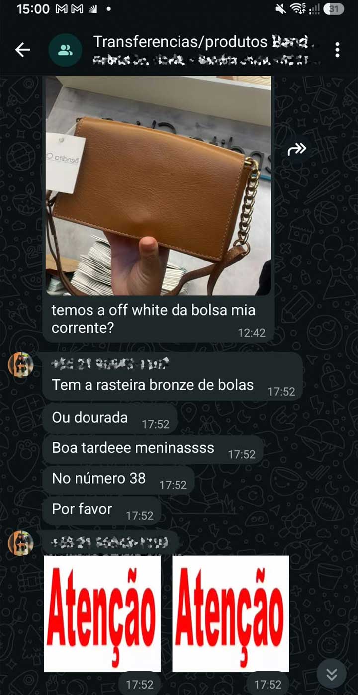 Grupo de WhatsApp das vendedoras lotado de mensagens e figurinhas de atenção perguntando sobre estoque
