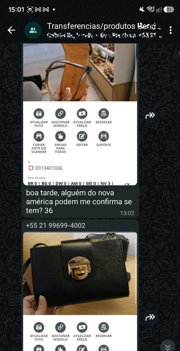 Grupo de WhatsApp das vendedoras usado de forma moderada, só para confirmação, depois da adoção do app
